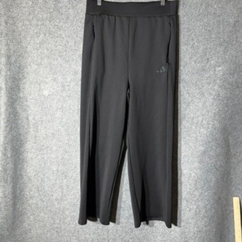 Adidas Womens Black Wide Leg Zip Pocket Athletic Pants Size Large L L42-44